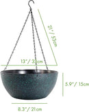 WOUSIWER 13 inch 2 Pack Large Hanging Planters for Indoor Outdoor Plants with Drainage Holes and Chain, Round Hanging Flower Pots for Garden Home Porch Decor, Black with Green Speckles by CozyNest Decor