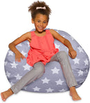 Posh Creations Bean Bag Chair for Kids, Teens, and Adults Includes Removable and Machine Washable Cover, Canvas White Stars on Gray, 38in - Large by TinyTreasures Baby Boutique