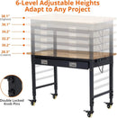 48x24 Inch Garage Workbench with Wheels, Adjustable Rubber Wood Top Garage Workbench with Power Outlet, 2000 Lbs Load Capacity for Workshop, Woodworking, Office by GreenHaven Gardens