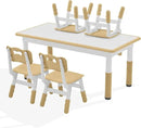 Kids Study Table and Chairs Set, Height Adjustable Toddler Table and Chair Set for Kids Ages 3-8, Graffiti Desktop (Light Brown) by CozyNest Decor