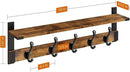 Homode Coat Rack Wall Mount, 29 Inch Long Shelf with Hooks, Wood Entryway Shelf with 5 Hangers for Hanging Hat Jacket Backpack Purse, Rustic Brown Black by CozyNest Decor