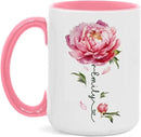 Flower Design Mug With Custom Name, Unique Peony Flower Ceramic Cup, Customized Flower Lover Coffee Mug, Personalized Peony Themed Decorative Cup, Novelty Peony Accent Mug 11oz 15oz by CozyNest Decor