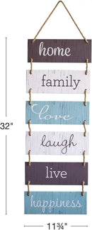 EXCELLO GLOBAL PRODUCTS Large Hanging Wall Sign: Rustic Wooden Decor (Home, Family, Love, Laugh, Live, Happiness) Hanging Wood Wall Decoration (11.75" x 32") by CozyNest Decor