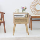 MaxSmeo Bedside Table, Small Nightstand with Charging Station, Rattan Side Table Wood End Table for Living Room, Bedroom and Small Spaces, Mid Century Modern Nightstand, Easy Assembly (Natural) by CozyNest Decor