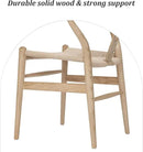 Wishbone Chair Natural Solid Wood Dining Chair/Hans Vegner Y Chair Rattan and Wood Accent Armrest Chair (Ash Wood + Natural Wood Color) by CozyNest Decor
