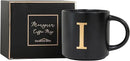 COLLECTIVE HOME - Monogram Ceramic Mugs, 15 oz Golden Initial Black Coffee Cups, Elegant Alphabet Tea Mugs, Elegant Personalized Mug with Gift Box, Unique Mug with Double Side Capital Lette (I) by CozyNest Decor