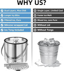 3L Double Wall Ice Bucket with Silicone Lid, Tongs & Scoop Insulated Ice Buckets for Parties & Cocktail Bar,[Silicone Lid for Longer Ice] Large Wine Bar Bucket Stainless Champagne Chiller by CozyNest Decor