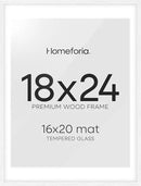 Homeforia 18 x 24 Poster Frame White, High End Oak 18x24 White Wood Picture Frame with Mat 16x20 Photo, 18 x 24 Wooden Frame Matted to 16 x 20, 24x18 Hanging Frames, Tempered Glass, Wall Kit, Set of 1 by CozyNest Decor