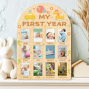 ORIGACH My First Year Baby Growth Photo Display Wood Board - 12 Months Newborn Milestones Photo Board - Neutral Baby Keepsake Frame 1st Birthday Party Nursery Decor New Mom Gift - Car & Rocking Horse by TinyTreasures Baby Boutique