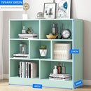 IOTXY Open Shelf Low Bookcase - Wooden 3-Tier Floor Standing Display Cabinet Organizer with Base, 7 Cubes Short Horizontal Bookshelf in Tiffany-Green by CozyNest Decor