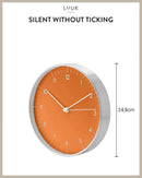 LUUK LIFESTYLE Silent Quartz Wall Clock, Modern and Minimalist Design, Without Ticking, 10” Kitchen Clock, for Living Room, Bedroom, Housewarming Gift, Orange and Silver by CozyNest Decor