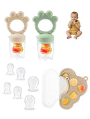 Baby Popsicle Molds & Food Feeder Set, Baby Fruit Feeder for Infant Teething Relief & Safe Infant Self Feeding 4 Months+ Starting Solids for Baby Essentials (Green+Beige) by TinyTreasures Baby Boutique