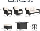 10 Pieces Outdoor Patio Furniture Sets with Rocking Swivel Chairs with 6-inch Thick Cushion and Fire Pit Table for Deck Lawn by GreenHaven Gardens