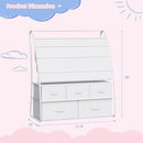 NACHES 3-Tier Kids Bookshelf with 5 Fabric Drawers, Metal Toy Storage Organizer for Kids Room, Living Room & Study Room, White (White) by TinyTreasures Baby Boutique