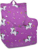 Posh Creations Bean Bag Chair Structured Seat for Toddlers and Kids, Comfy Chair for Gaming, Reading, and Watching TV for Children, Pasadena Chair, Canvas - Unicorn Rainbows on Purple by TinyTreasures Baby Boutique