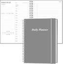 Daily Planner Undated - B5 To Do List Notebook Hourly Schedules, Spiral Appointment Planner for Women and Men, PVC Hardcover, Inner Pocket, Elastic Closure, 7" x 10", Grey by TinyTreasures Baby Boutique