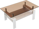 Glass Coffee Table Rectangle Living Room Center Table, with Brown Tempered Glass Tabletop and White MDF Layer,for Living Room and Office, Brown+White by CozyNest Decor