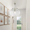 WUZUPS Chandelier Rustic Farmhouse Industrial Round Ceiling Pendant LED Light Fixture with Clear Glass Shades for Dining Room Kitchen Island Foyer Entryway, H 17" x W 13.4", E26 Base, Brushed Nickel by CozyNest Decor