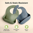 KeaBabies 2-Pack Silicone Baby Bibs for Eating - Sturdy Food-Grade Silicone Bibs for Babies Girl, Boy, Large Food Catcher, Clean & Put On Easily, Waterproof Toddler Feeding Essentials (Slate) by TinyTreasures Baby Boutique