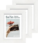 5x7 Picture Frame 3 Pack - White Woodgrain, Solid Wood & HD Tempered Glass, Table Display or Wall Hanging by CozyNest Decor