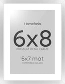 Homeforia Silver Photo Frame 6x8, High End Metal 6 x 8 Silver Picture Frames with Mat 5 x 7, 6by8 Desk Frame Matted to 5x7 inch Art, 6 by 8 Wall or Tabletop Frames, Tempered Glass, Wall Kit, Set of 1 by CozyNest Decor