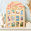 ORIGACH My First Year Baby Growth Photo Display Wood Board - 12 Months Newborn Milestones Photo Board - Neutral Baby Keepsake Frame 1st Birthday Party Nursery Decor New Mom Gift - Bow & Heart by TinyTreasures Baby Boutique