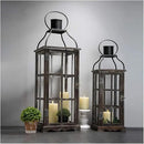 Glitzhome Farmhouse Oversized Wood Metal Lanterns Decorative Hanging Candle Lanterns Set of 2, Black (No Glass) by CozyNest Decor