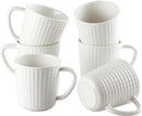 Ceramic Coffee Mugs 15 oz, Large Waffle Embossed Mug Set, Coffee Cups for Latte, Cappuccino, Cocoa, Hot Tea, Mocha, Milk, Housewarming Wedding Present, Microwave & Dishwasher Safe - Set of 6 (White) by CozyNest Decor