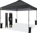 CROWN SHADES 10x10 Pop Up Canopy Tent - Patented Center Lock One Push Instant Outdoor Canopy Beach Tent with STO-N-Go Bag 8 Stakes & 4 Sand Bags，Black by GreenHaven Gardens