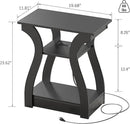 Black End Table Set of 2 with Charging Station, Side Table with USB Ports and Outlets, Black Nightstand, 3 Tier End Table with Storage Shelf for Living Room, Bedroom by CozyNest Decor