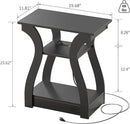 End Table with Charging Station, Side Table with USB Ports and Outlets, Nightstand, 3 Tier End Table with Storage Shelf for Living Room, Bedroom (Black) by CozyNest Decor