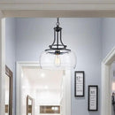 WUZUPS Chandelier Rustic Farmhouse Industrial Round Ceiling Pendant LED Light Fixture with Clear Glass Shades for Dining Room Kitchen Island Foyer Entryway, H 17" x W 13.4", E26 Base, Black by CozyNest Decor