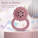 Rattle Teether, Lion Shape Montessori Baby Sensory Teething Toys, Food Grade Silicone BPA Free, Newborn Essentials Must Haves (Shifting Sand Dusty Lilac) by TinyTreasures Baby Boutique