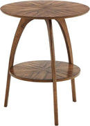 Martin Svensson Home Round Wood Nutmeg Brown Living Room End Side Accent Table Nightstand with Storage Shelf by CozyNest Decor