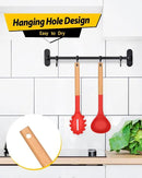Silicone Pasta Fork and Ladle Spoon Set with Wooden Handle, Heat Resistant Non Stick Kitchen Utensils for Cooking, Stirring, Serving Spaghetti, Soup, Sauce(RED) by CozyNest Decor