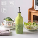 Sweejar Ceramic Olive Oil Dispenser Bottle, 20 Oz Relief Opaque Oil Cruet Protects Oil To Reduce Oxidation, Storage Oil, Vinegar, Soy Sauce, Coffee Syrup, Liquids, Set of 1 (Gradient Green) by CozyNest Decor