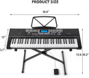 Piano Keyboard, Electric Keyboard Piano with light-Up Key, 255 Tones & Rhythms, Smart Learning System, Headphone/Mic, Stand, Bench, 61 Key Piano Keyboard for Beginners, Kids (Black-1) by TinyTreasures Baby Boutique