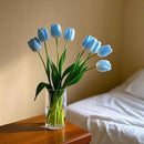 Buart Artificial Tulip in Bulk for Wedding Bridal Bouquet,Fake Flowers for Valentine's Day Mother's Day Easter Table Centerpieces Decorations(Light Blue,Real-Touch,12pcs) by CozyNest Decor