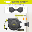 Retractable Garden Hose Reel 105FT, 1/2 inch Wall Mounted Hose Reel with Full Brass Fittings, 10 Patterns Spray Nozzle, Any Length Lock, 180° Automatic Rewind by GreenHaven Gardens