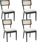 Rattan Dining Chairs Set Of 4 , Mid Century Modern Black Wooden Cane Back Chairs with Removable Sherpa Cushion , Retro Farmhouse Upholstered Kitchen & Dining Room Chairs for Restaurant Living Room by CozyNest Decor