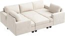 Nolany Modular Sectional Couch with Storage Ottoman, Corduroy Sleeper Sectional Sofa with Chaise, Sectional Couches for Living Room, Beige by CozyNest Decor