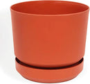 Elly Décor 8 inch Plastic Cylinder Planter Pot with Self-Watering Saucer and Drainage Hole,Lightweight & Extremely Durable, 8"x 8", Terracotta by CozyNest Decor