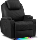 AHMED Power Recliner Chair with Vibration Massage & Heat for Adults, Faux Leather Home Theater Seating with Cup Holders/LED Lights/USB Ports/Side Pockets for Living Room, Black by CozyNest Decor