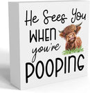 Funny Highland Cow Bathroom Decor Are You Pooping Sign Highland Cow Gifts for Women Highland Cow Nursery Decor, Wooden Box Decor Sign for Home Farmhouse Office Living Room Table Shelf Tiered by CozyNest Decor
