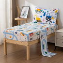 NTBED 4 Pieces Construction Toddler Bedding Set for Baby Boys,Tree Truck Vehicles Excavator Cars Printed, Includes Comforter, Flat Sheet, Fitted Sheet and Pillowcase,Blue by TinyTreasures Baby Boutique