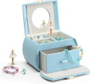 Vlando Musical Jewelry Box with Spinning Ballerina, Lockable Girls’ Jewelry Organizer for Necklaces Rings and Hair Accessories, Gift for Girls and Kids, Blue by TinyTreasures Baby Boutique