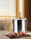 3L Double Wall Ice Bucket with Silicone Lid, Tongs & Scoop Insulated Ice Buckets for Parties & Cocktail Bar,[Silicone Lid for Longer Ice] Large Wine Bar Bucket Stainless Champagne Chiller by CozyNest Decor