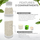 Re-Fill Powder Container To-Go, 2-Compartment Powder Travel Dispenser with Measurements - Powder Container for Protein Powder or Pre-Workout to use On-The-Go (White) by TinyTreasures Baby Boutique