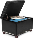 24'' Leather Storage Ottoman Rectangular Foot Rest Stool with Nailhead Trim Toy Chests & Storage Room Organizer for Bedroom Living Room(Black) by CozyNest Decor