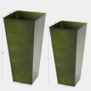 KOL 25'' & 28'' Tall Bright Glazed Planter with Insert, Set of 2, Galvanized Steel Planter Metal Pots with Drainage Hole for Indoor & Outdoor Use, Decorative Plant Pots for Front Porch, Patio - Green by CozyNest Decor